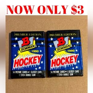 2 PACKS 1990/91 Bowman Premier 1st Edition Sealed Hockey Cards Pack